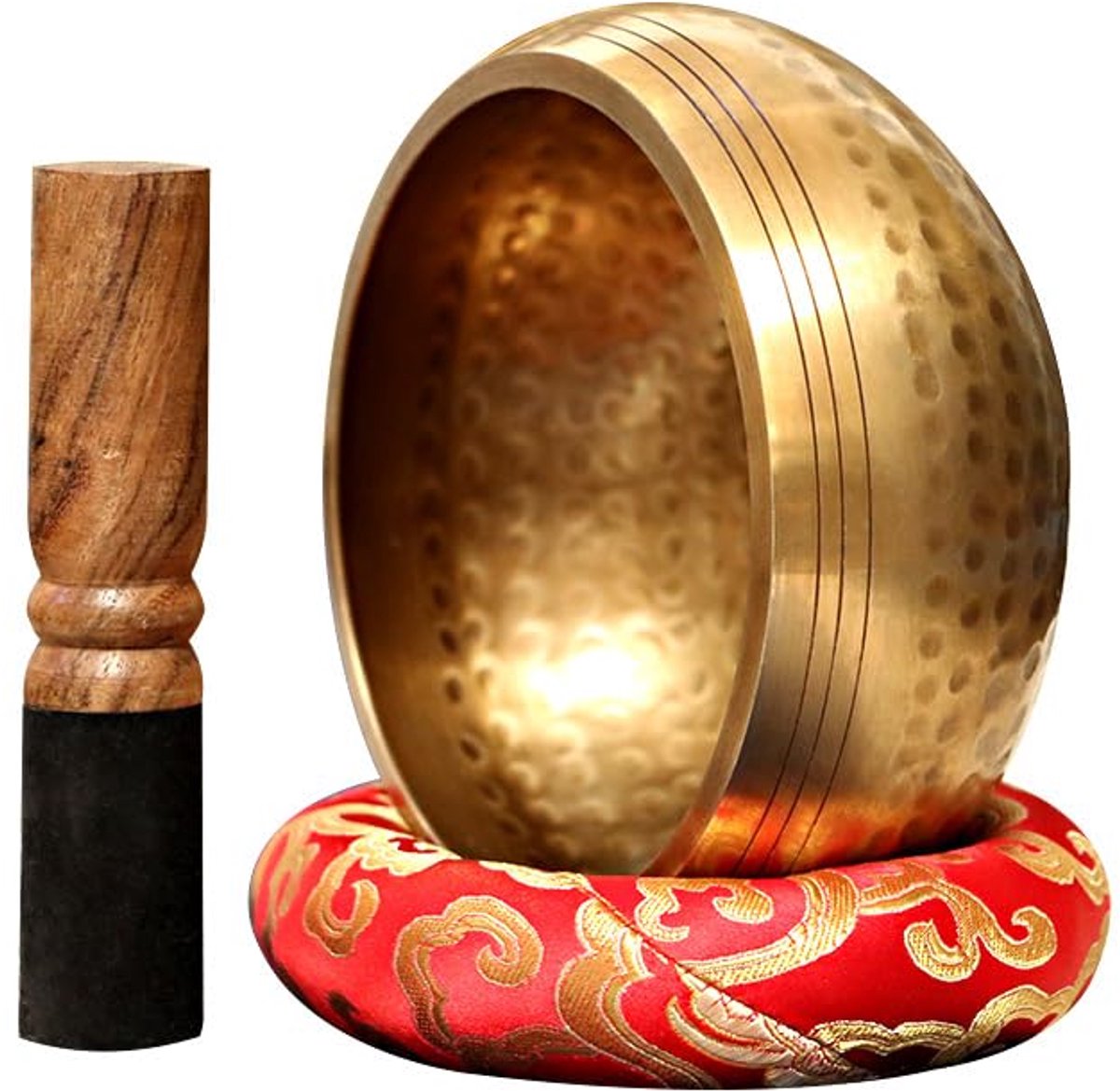 Handgehamerde Tibetan Singing Bowl 8 cm voor Meditatie en Yoga - Inclusief Kussen, Klopper en Cadeaubox
