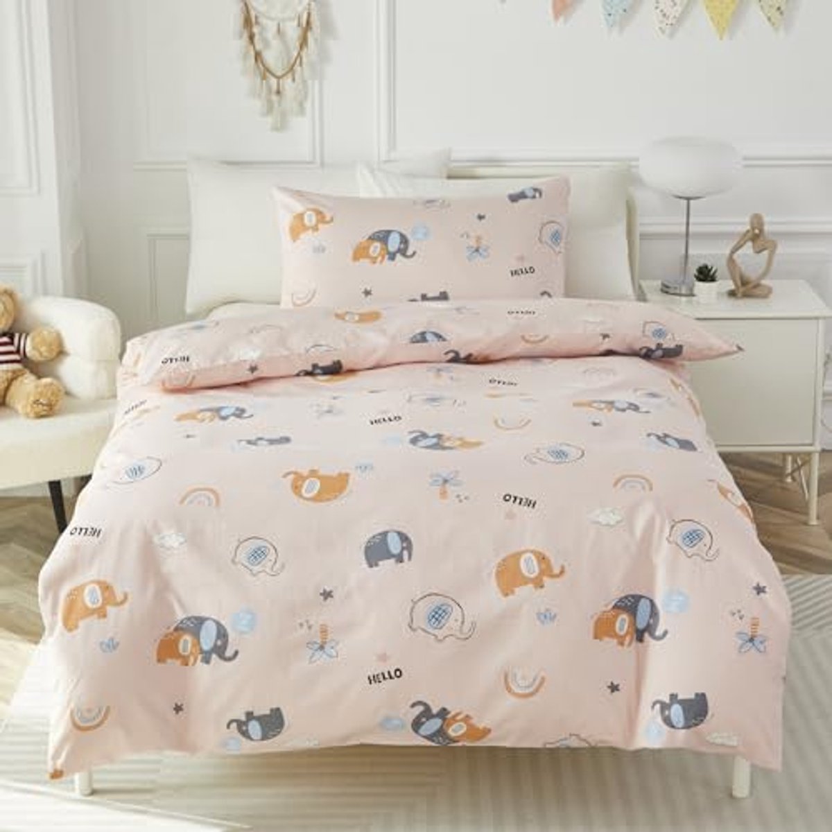 Kinderbeddengoed Set - Dekbedovertrek Kussensloop - Slaapkamer Inrichten - Roze Olifant Design - 120 x 150 cm - Roze