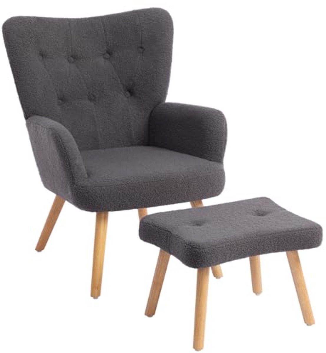 Comfortabele fauteuil met voetenbank voor woonkamer en slaapkamer - Grijs accentstoel en leesstoel