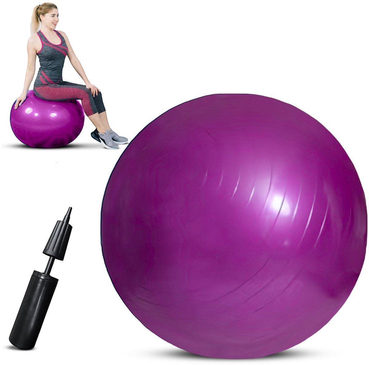 Padisport - Yoga bal - 65 cm - zwangerschapsbal - yoga bal inclusief pomp - fitnessbal - pilates bal - yoga bal roze - yoga bal 65 cm - yoga - fitness - roze