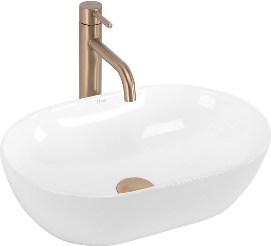 Opzetwastafel Luca Sanitair Ovaal 48x32.5x13.5 Solid Surface Mat Wit