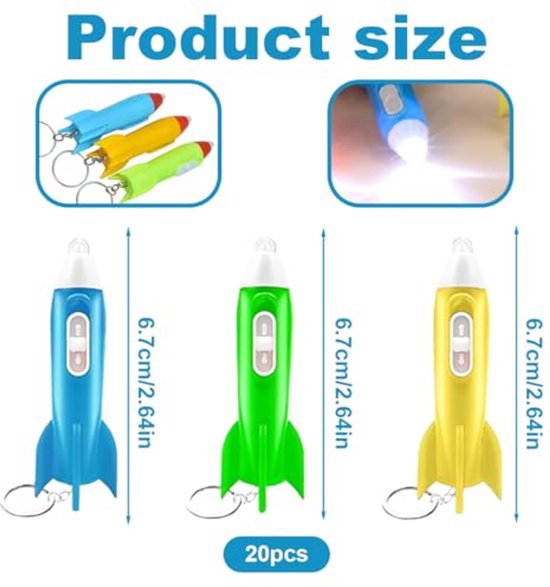 Mini zaklamp sleutelhanger - 20 stuks raket ontwerp voor kinderen van Merkloos — afbeelding 3