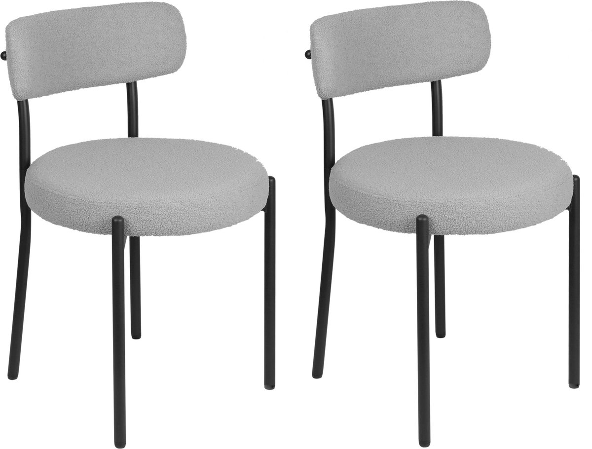 PIPIPOXER Eetkamerstoel - Set Van 2 -metalen poten+Teddy Velvet, Grijs