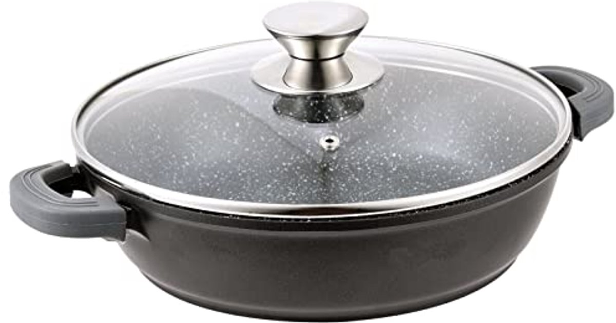 Stoofpan met Glazen Deksel 36 cm Geschikt voor Inductie Marmeren Antiaanbaklaag