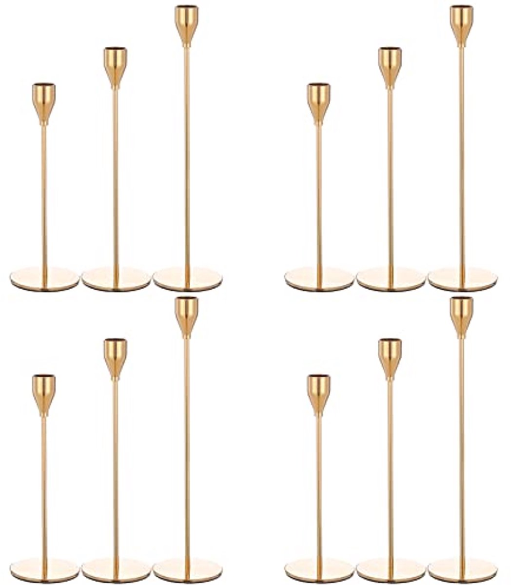 Set van 12 Gouden Kandelaar Houders voor Taper Kaarsen - Elegante Decoratie voor Bruiloften en Feesten