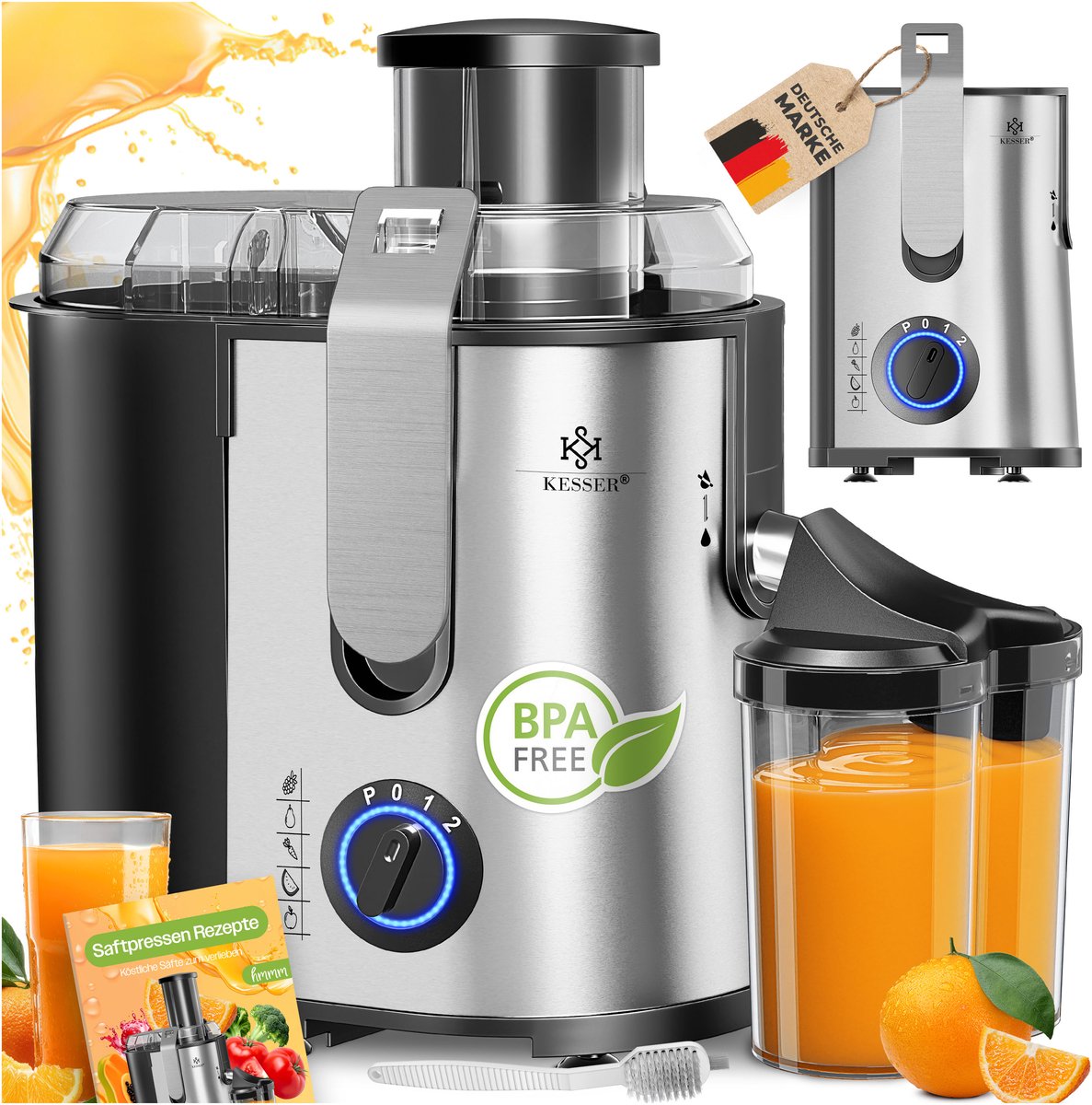 Bol.com KESSER® Slowjuicer - Sapcentrifuge voor Fruit en Groenten 1100W Sap Juicer met 2000ml Pulpcontainer en 1000ml sapreservo... aanbieding