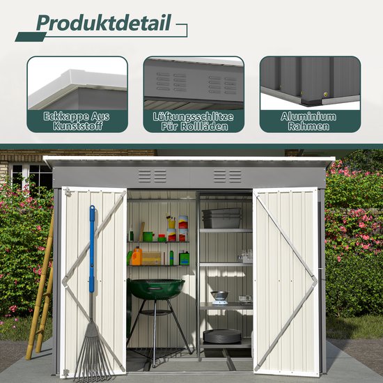 Abri de jardin en métal Pugsdrly 8x4 FT avec fondations métalliques (sans plancher), abri de jardin résistant aux intempéries pour une utilisation en extérieur, jardin, terrasse, gris