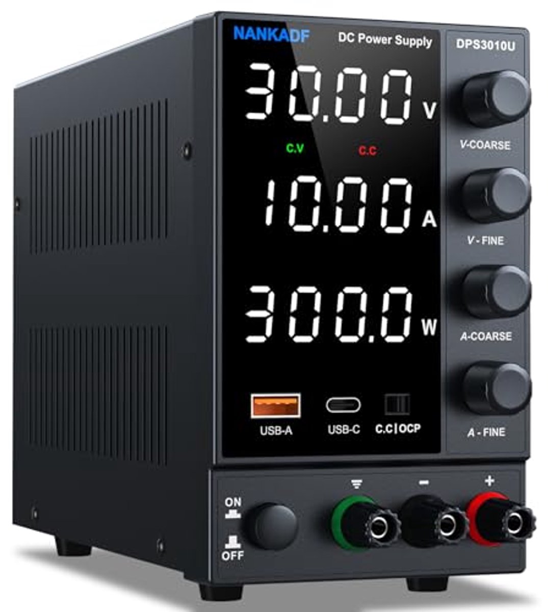 Instelbare Laboratoriumvoeding 30V 10A met USB-A/Type-C Snellaadpoort en LED-Display
