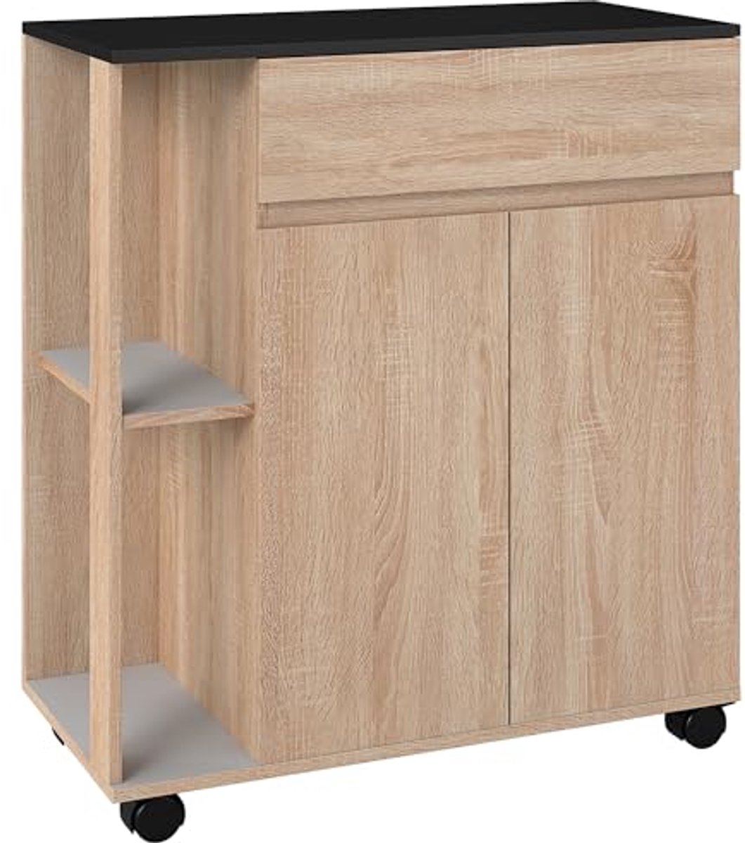 Serveertafel met wielen, multifunctioneel met opbergmogelijkheden