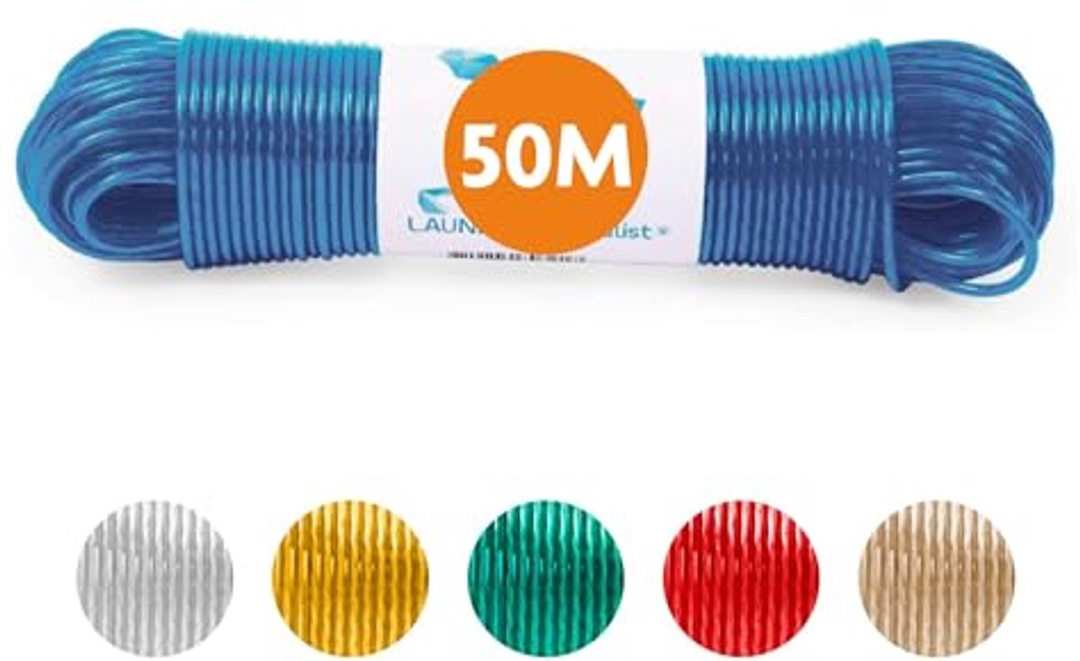 Waslijn 50 meter met stalen kern - Extra sterk en lang voor al jouw wasbehoeften