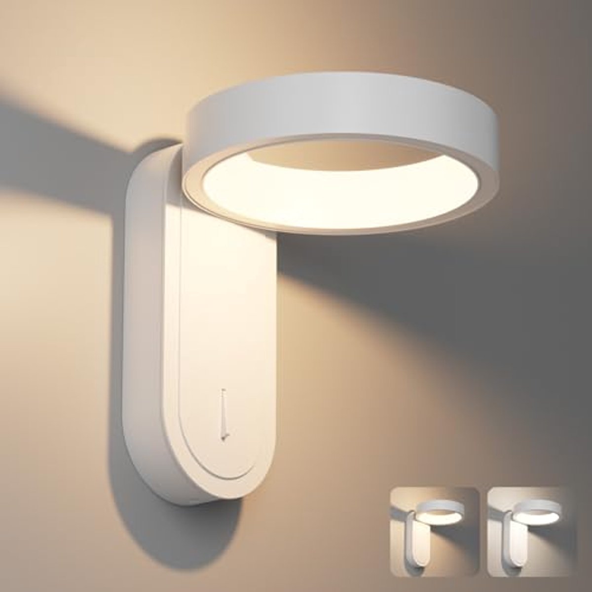Dimbare Led-wandlamp voor Binnen met Schakelaar - 330° Draaibaar & Kleurtemperatuur 3000K/4000K - Moderne Wandverlichting voor Woonkamer en Slaapkamer