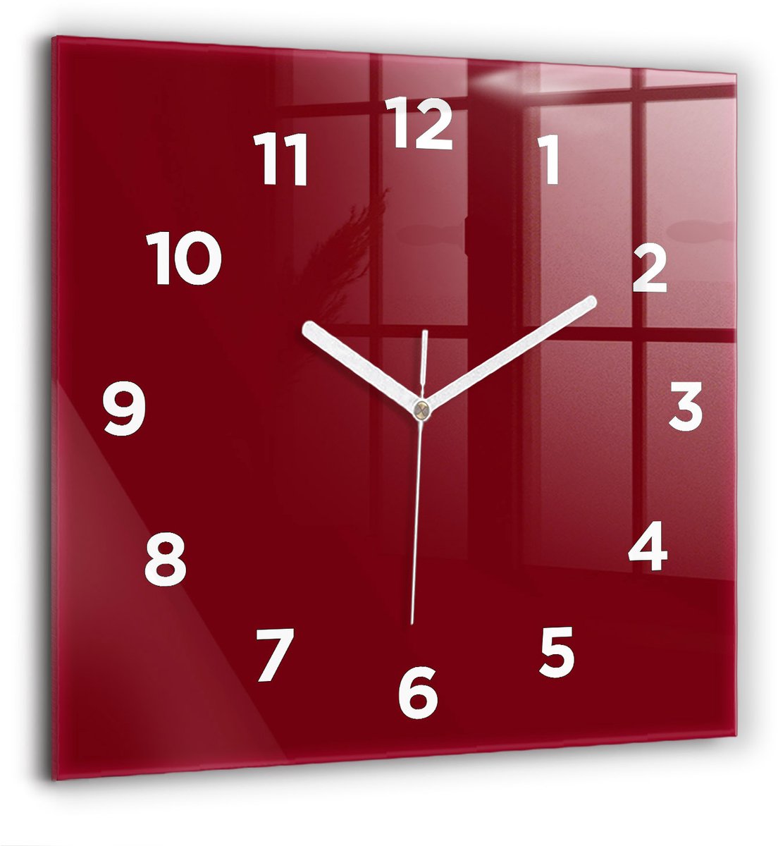 Wallfluent Wandklok - Bourgondië Vierkante Glas Klok - 60 cm x 60 cm - Bourgondië Wandklok - Witte Handen - Wandklok Met Cijfers - Kinder Wandklok Glas - Vierkante Glazen Klok - Minimalistisch Wandklok - Vierkante Glazen Wandklok