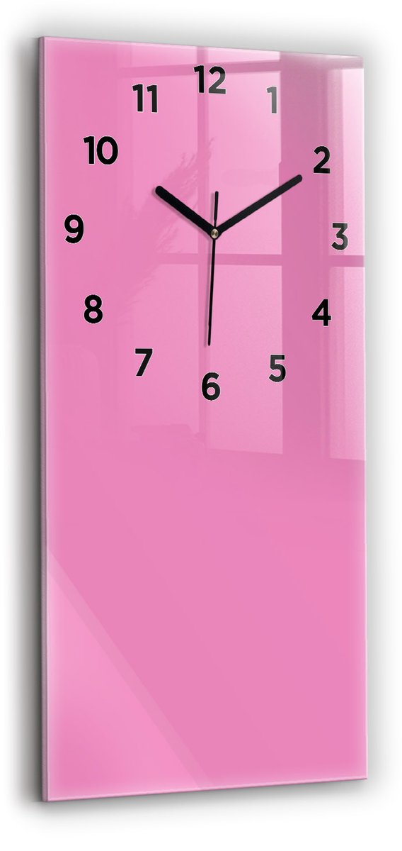 Wallfluent Wandklok - Roze Glazen Klok Rechthoekige - 30 cm x 60 cm - Roze Wandklok - Zwarte Handen - Wandklok Met Cijfers - Wandklok voor in de Keuken - Rechthoekige Glas Klok - Industrieel Wandklok - Rechthoekige Glazen Wandklok