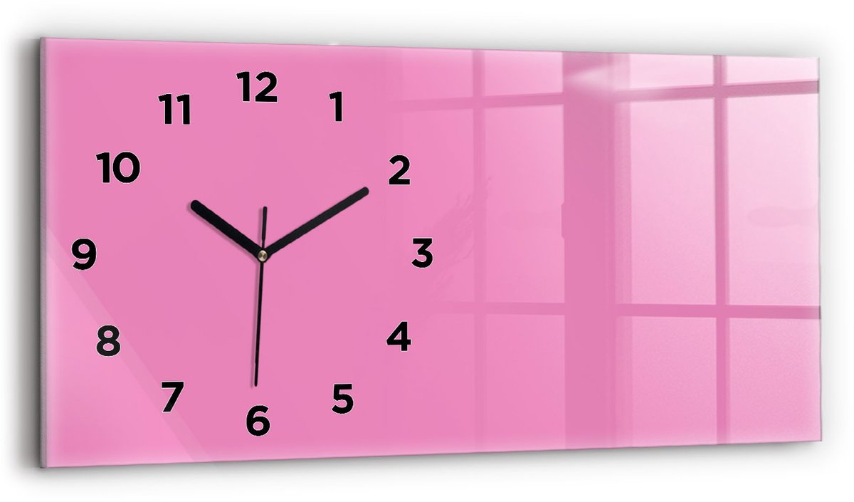 Wallfluent Wandklok - Roze Glazen Klok Rechthoekige - 60 cm x 30 cm - Roze Wandklok - Zwarte Handen - Wandklok Met Cijfers - Wandklok voor in de Keuken - Rechthoekige Glas Klok - Industrieel Wandklok - Rechthoekige Glazen Wandklok