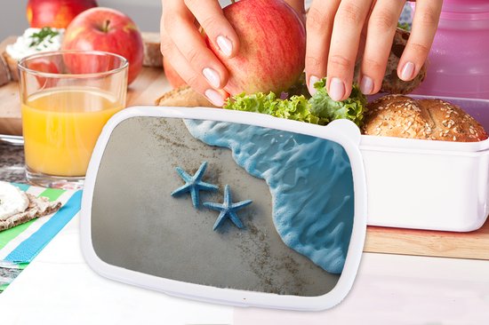 Lunch Box Wit - Lunch Box Étoile de Mer - Sable - Mer - Blauw - Lunch Box 18x12x6 cm - Lunch Box Pain - Boîtes à pain pour Enfants et Adultes
