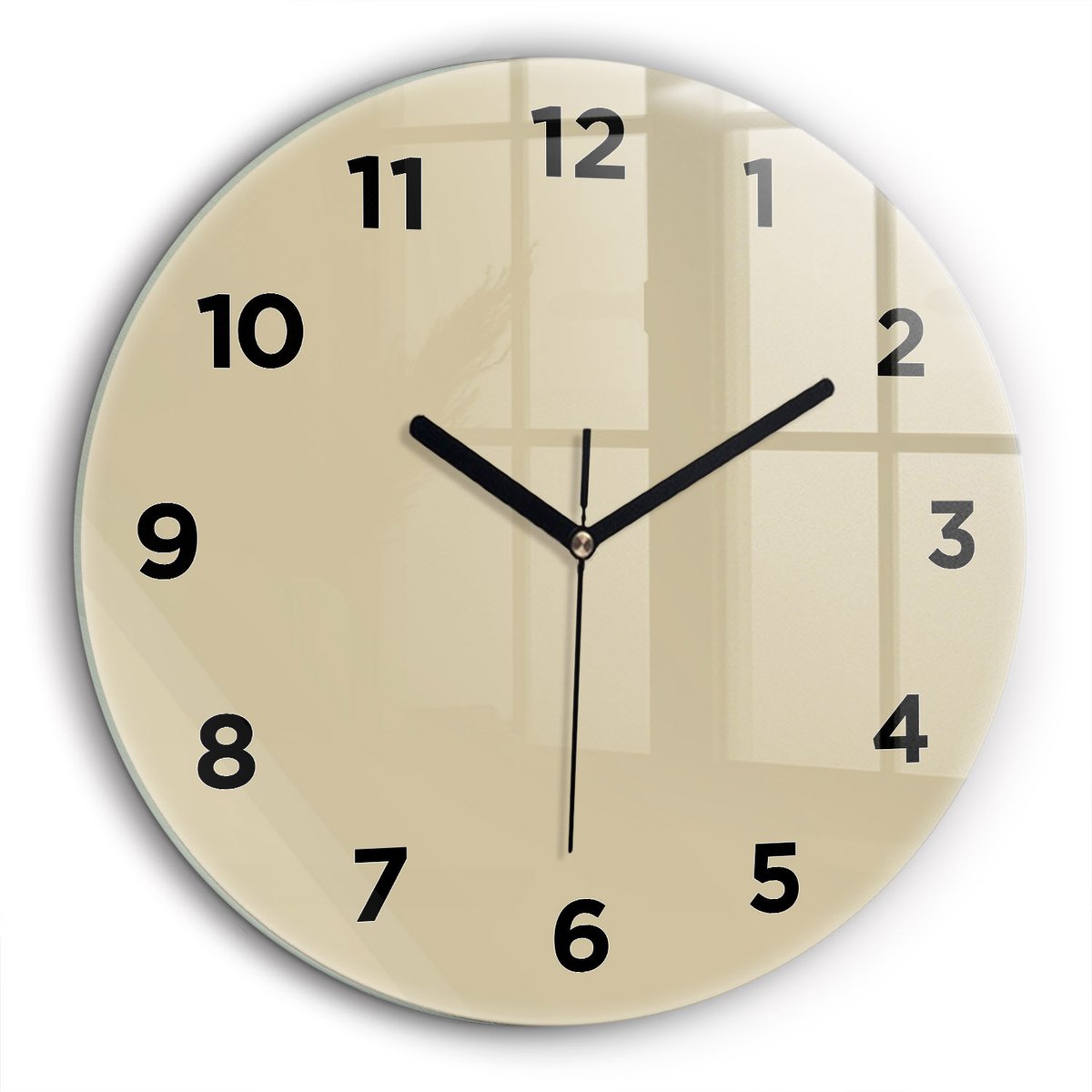 Wallfluent Wandklok - Beige Ronde Glas Klok - 60 cm x 60 cm - Beige Wandklok - Zwarte Handen - Wandklok Met Cijfers - Wandklok voor in de Keuken - Ronde Glazen Klok - Minimalistisch Wandklok - Ronde Glazen Wandklok