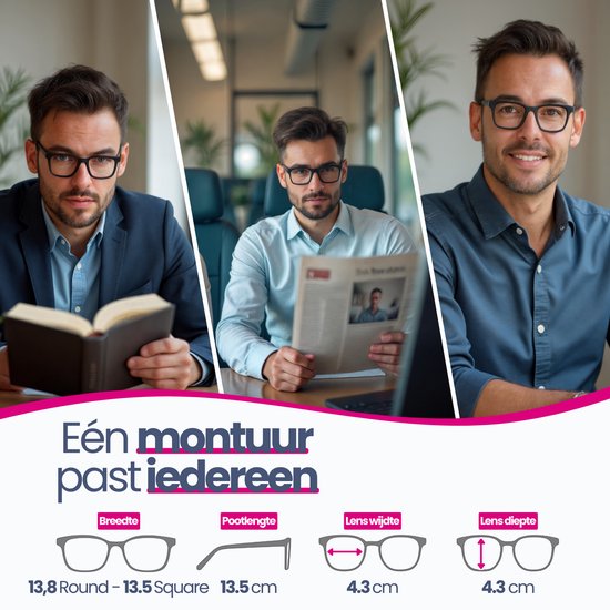 MyReadingGlasses.nl - Croon - lunettes de lecture - lunettes de lecture avec correction - Femme - Homme - SET - Carré 3 - pièce - couleur - Velours noir - Avec correction +0,50
