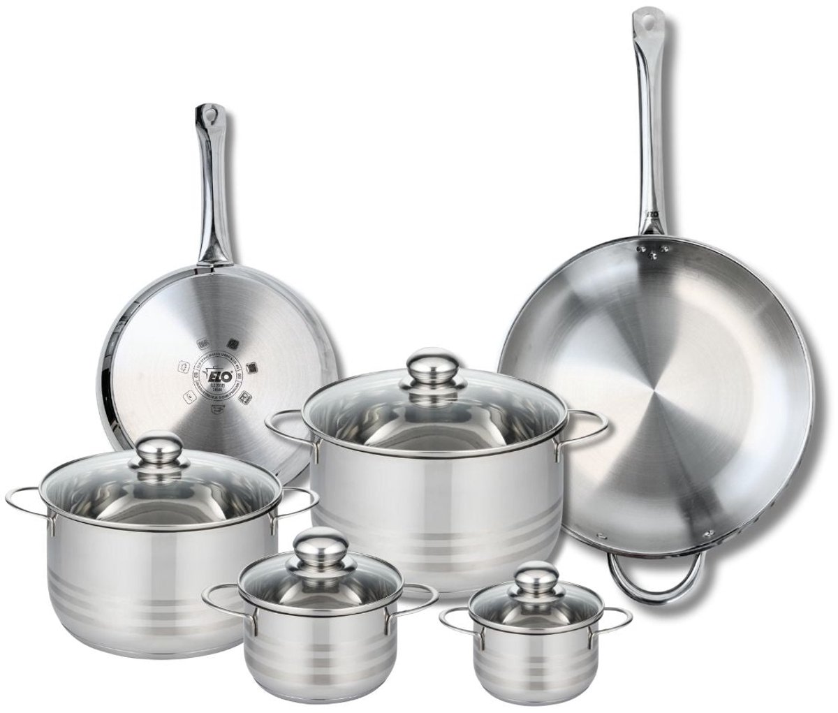 Set van 2 Bakpannen 24 en 32 cm en 4 Kookpotten 12, 14, 20 en 24 cm Elo Profi Brillant