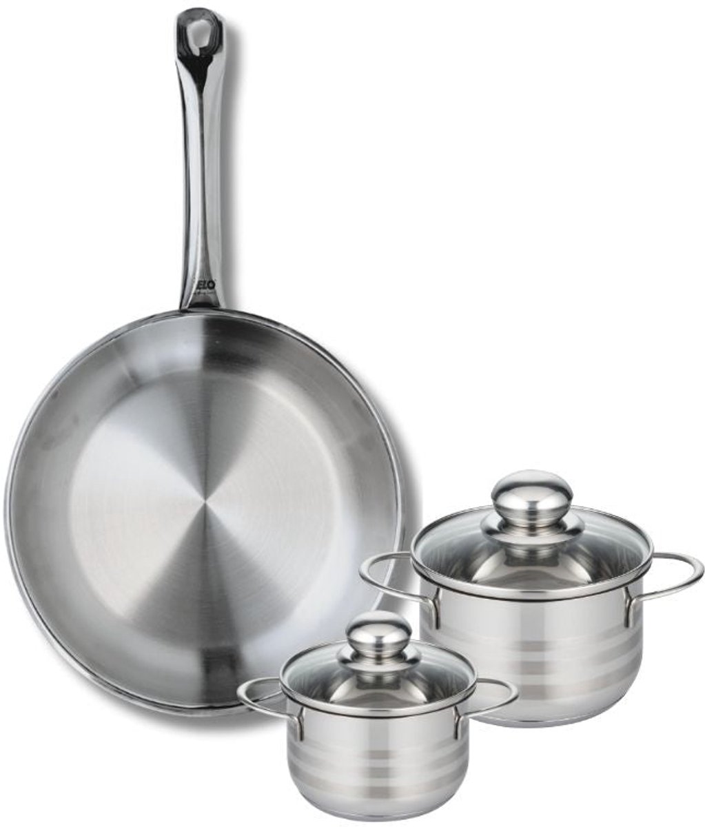 Set van 1 Koekenpan 28 cm en 2 kookpotten 12 en 14 cm Elo Profi Brillant