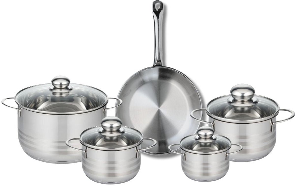 Set van 1 Koekenpan 24 cm en 4 kookpotten 12, 14, 16 en 20 cm Elo Profi Brillant