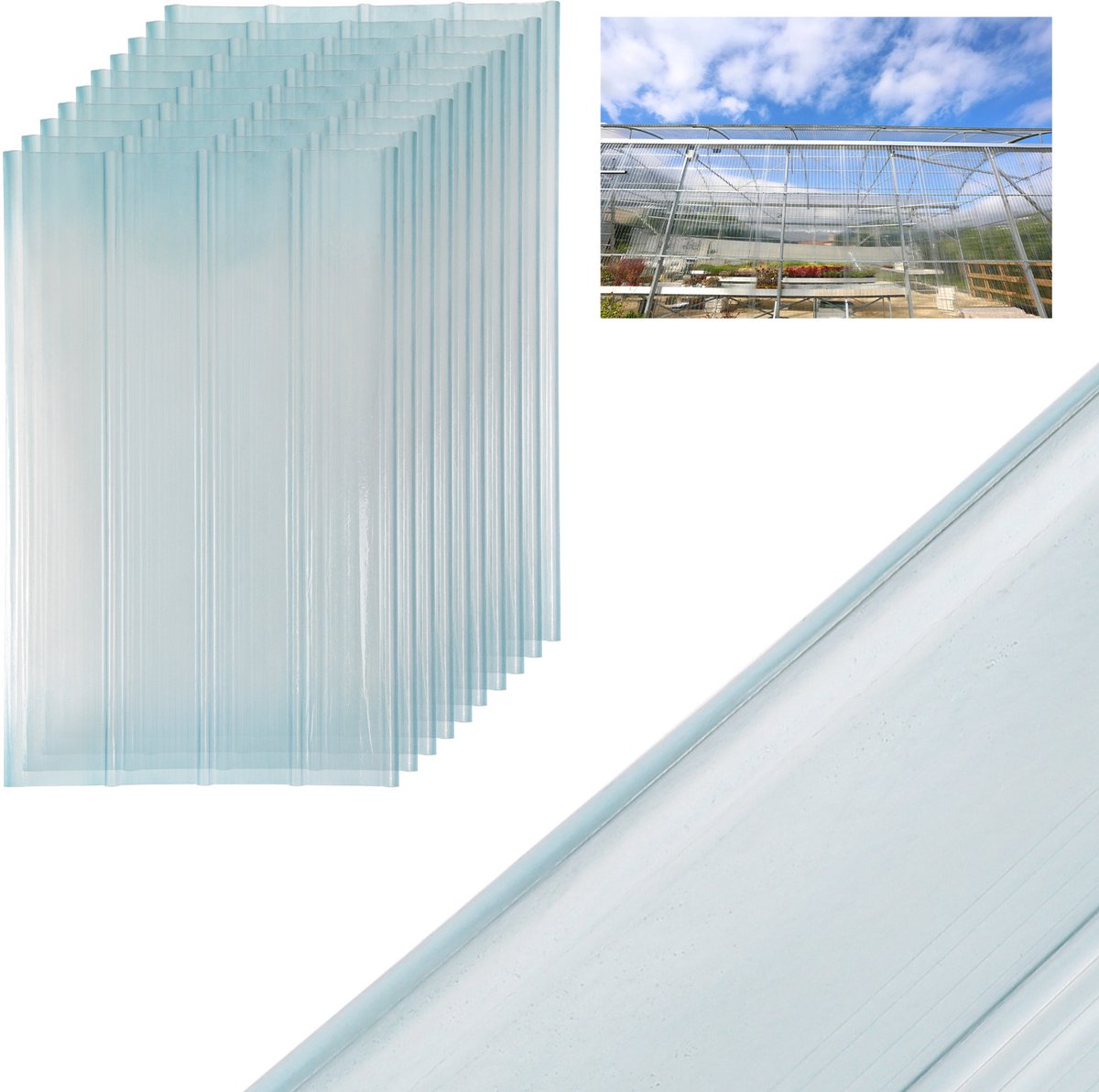 FRP-trapeziumplaat golfplaten 2 mm FRP-daglichtplaten voor dak Dakplaten Golfplaat Profielplaten Trapezium Vervangingsplaten - vorstbestendig & UV-bestendig 10 stuks (0,9 x 1,6 m)