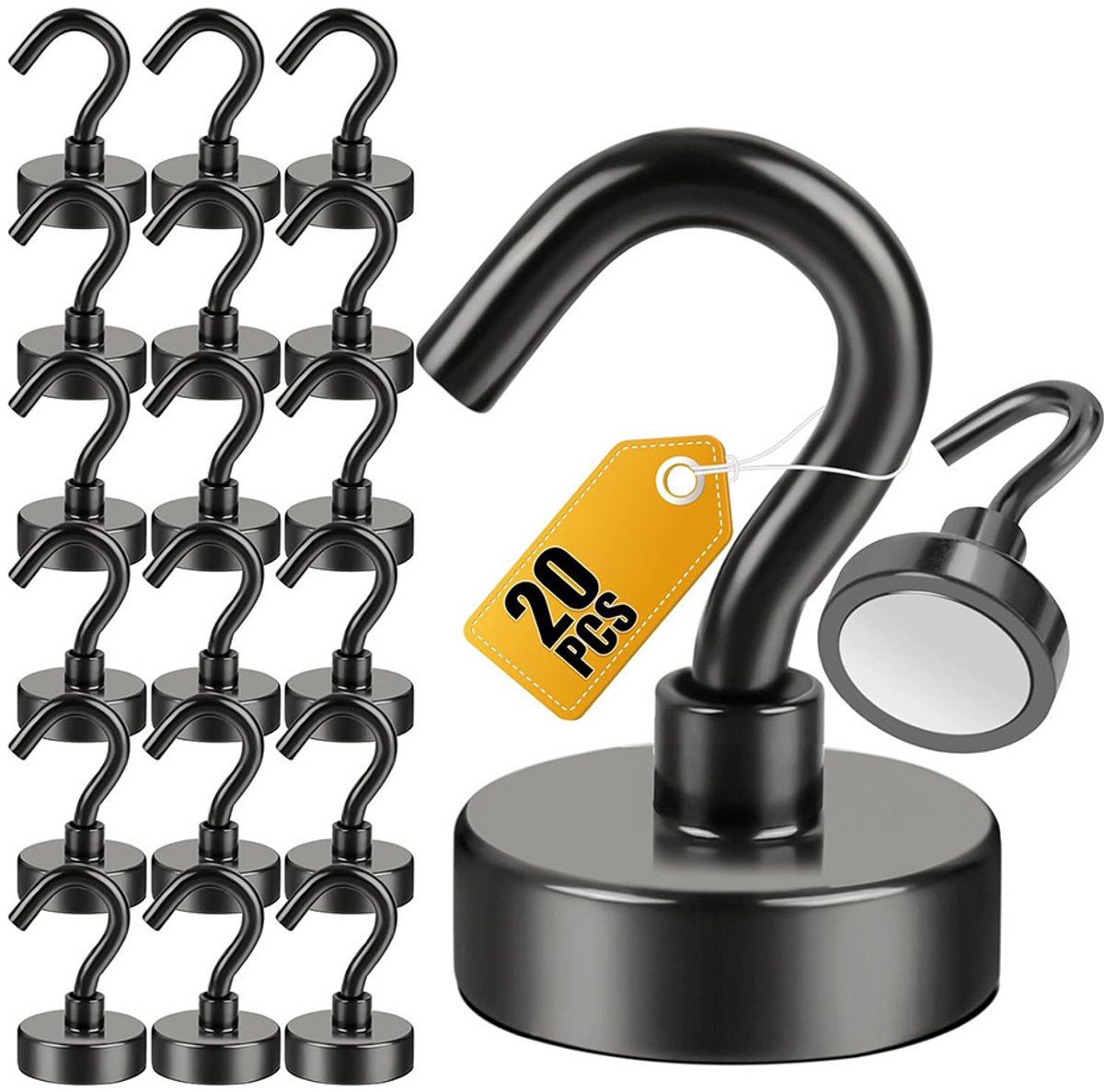 Super Sterke Magnetische Ophanghaakjes - Ophanghaken - Magneet Haakjes - Haak Magneten - Sterk Magneetjes - Zwart -16 mm - 20 stuks