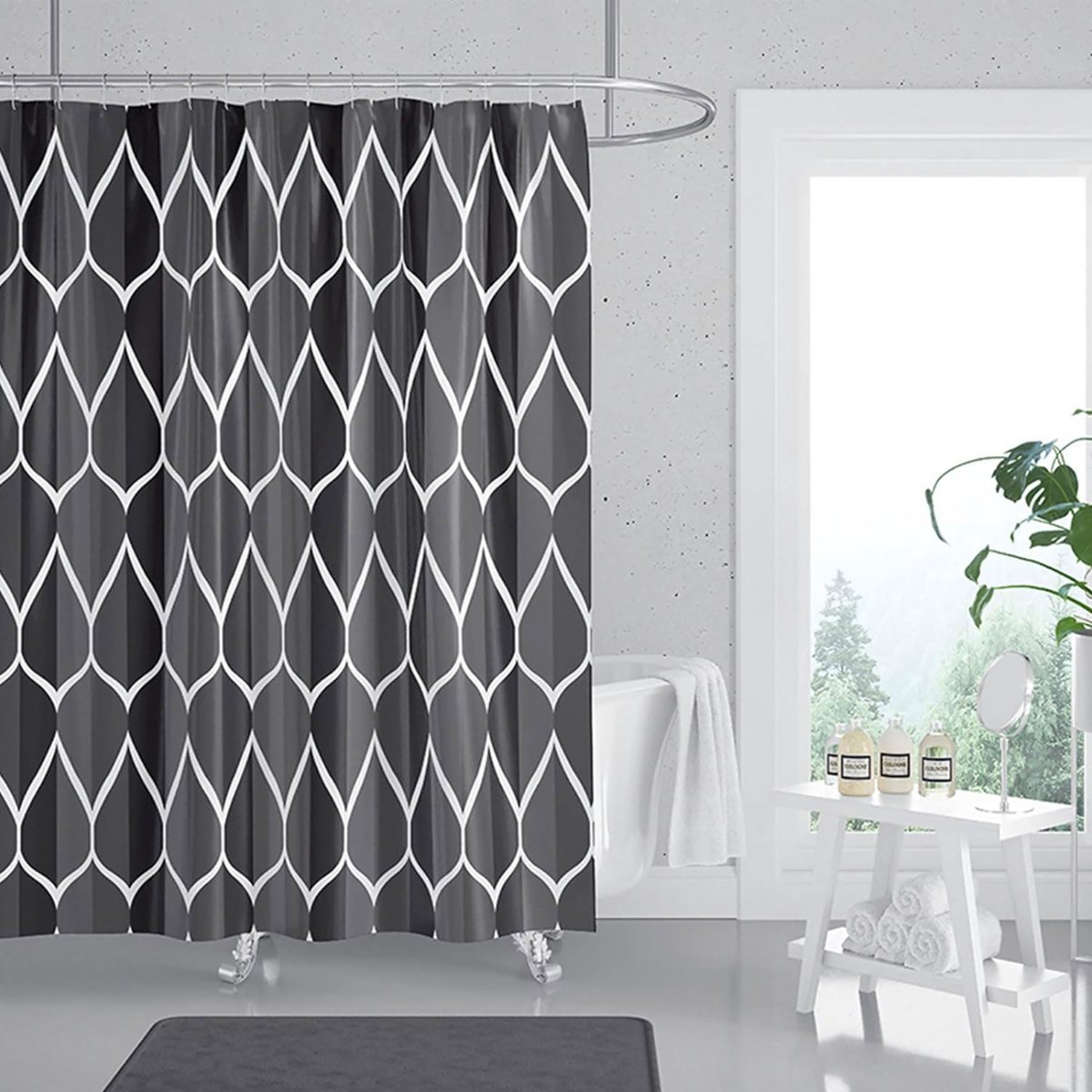 Douchegordijn 180 x 200 cm Badgordijn EVA Waterdicht Anti Schimmel Badkamergordijn met 12 Douchegordijn Haken Wasbaar Shower Curtain voor Badkamer Badkuip - D Grijs