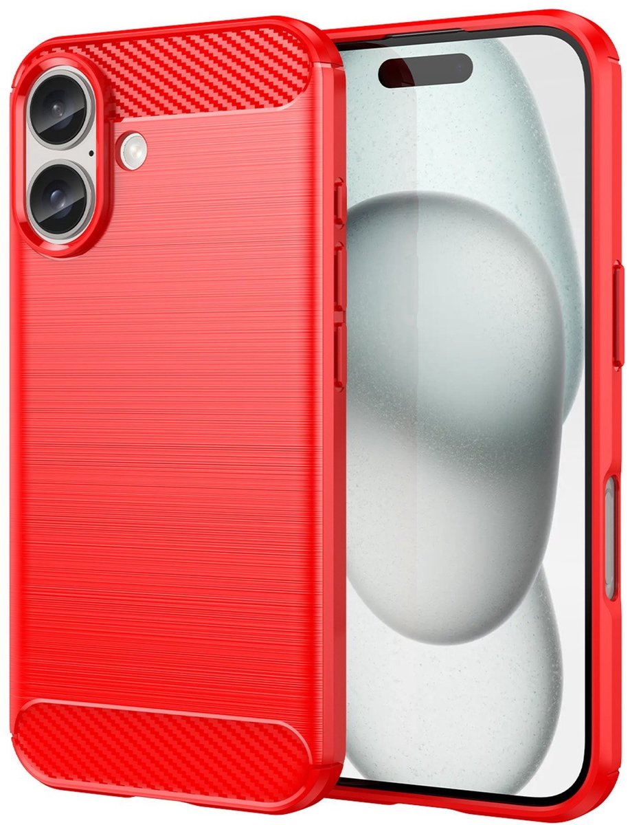 Mobiq - Hybrid Carbon Look geschikt voor iPhone 17 Hoesje TPU - rood