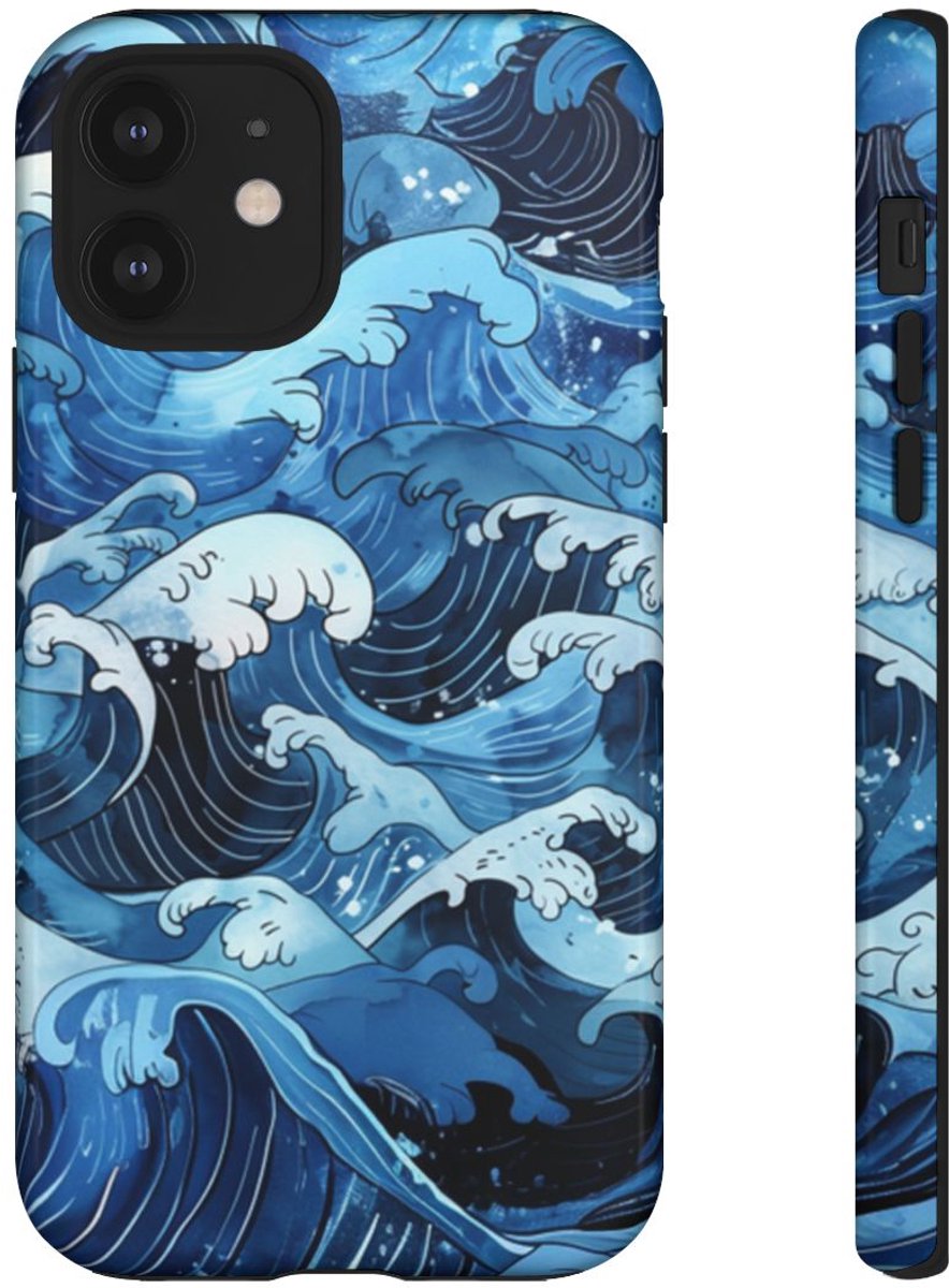 Handgetekende Japanse Stijl Oceaangolven – Telefoonhoesje Geschikt voor iPhone 12