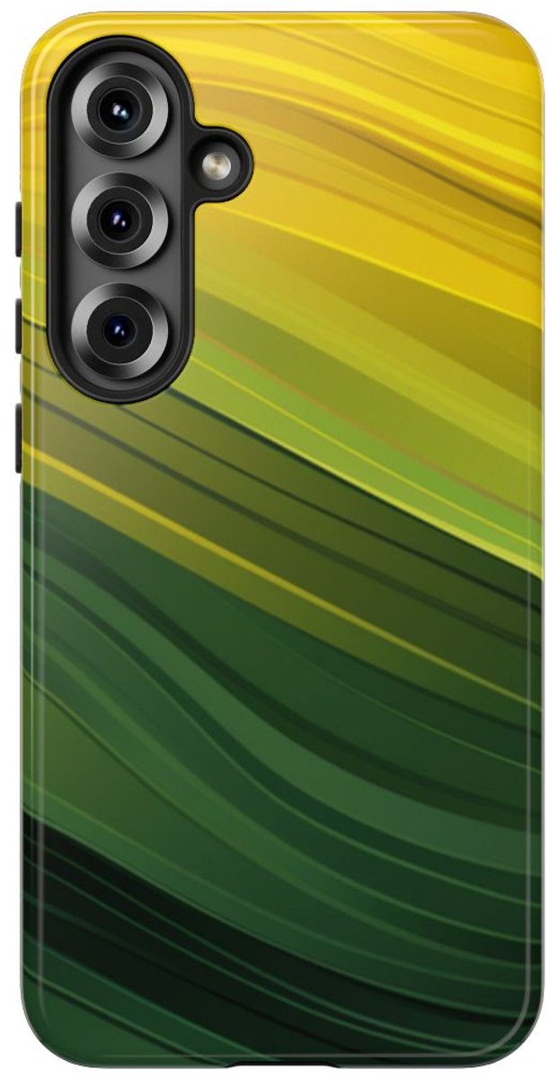 Groen-Geel Golvenpatroon – Telefoonhoesje Geschikt voor Samsung Galaxy S25 Plus