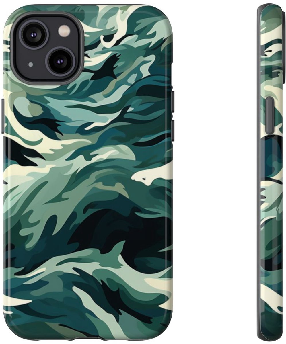 Abstracte Oceaangolven met Haaienpatroon – Telefoonhoesje Geschikt voor iPhone 14 Plus