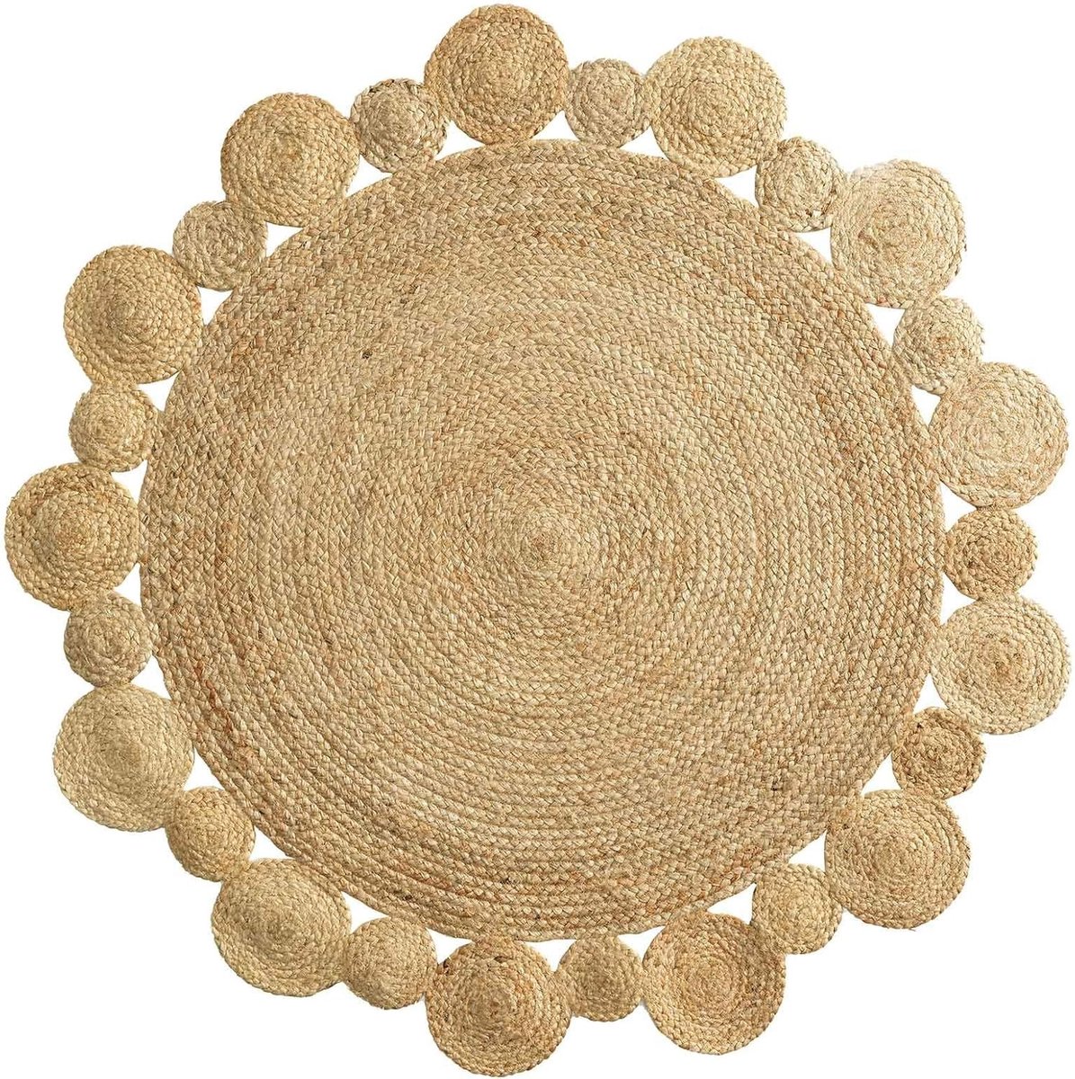 Rond vloerkleed 120 cm opengewerkt jute cordou_