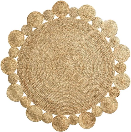 Atout Ciel Rond vloerkleed van gevlochten katoen, gestreept jute-effect, kaki, 120 cm