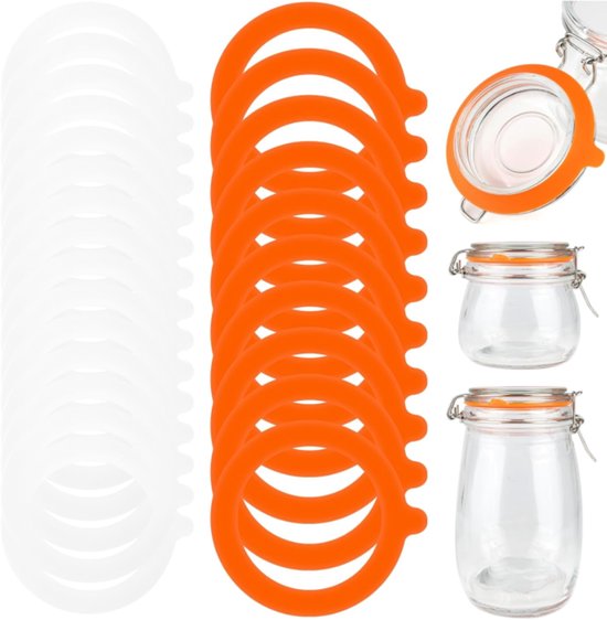 Weckringen - 20 Stuks - Siliconen Ringen - Vervangende siliconen afdichtingen - Gasket Zonder Kleurstoff - 9,5cm Buitendiameter, 7cm Binnendiameter - Rubberen Weckpotringen - voor Potten Verzegeld Glas Inmaakpotten - Oranje en Wit