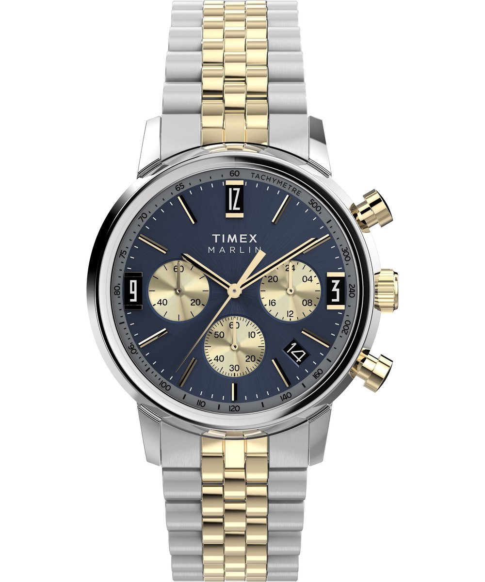 Timex Marlin® Quartz Chronograph Kwarts Analoog Horloge Twee Toon Case: 100% Stainless Steel | Armband: 100% Stainless Steel 40 mm TW2W59900AJ, TW2W60000AJ, TW2W60200AJ