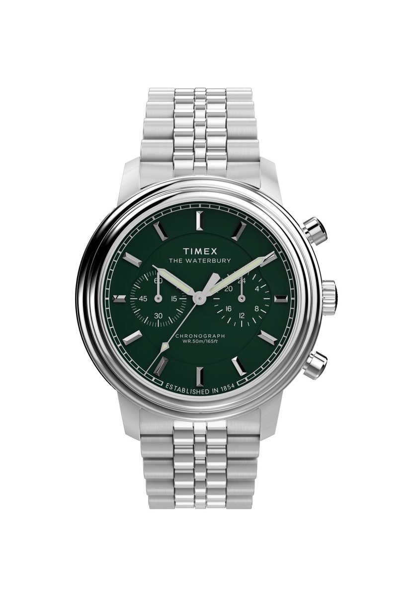 Timex Waterbury Metropolitan Chronograph Quartz Chronograaf Horloge Zilveren Toon Kast: 100% Roestvrij Staal | Armband: 100%Roestvrij Staal 41 TW2Y23600AJ