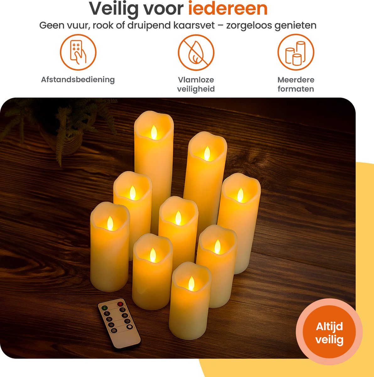 Goliving Led Kaarsen Met Afstandsbediening - Ø5,5 cm - Bewegende Vlam - Dimbaar - Timer Functie - Echte Wax - 2x Afstandsbediening - Set van 9 — cadeau in Wonen & Interieur - foto 7