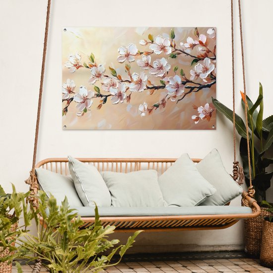 Affiche de jardin 120x80 cm - Décoration de jardin Branches fleuries - Pittoresque - Rose - Affiche pour le jardin - Décoration extérieure - Tableau de jardin clôture - Décoration murale sur toile de jardin - Décoration murale sur toile de balcon