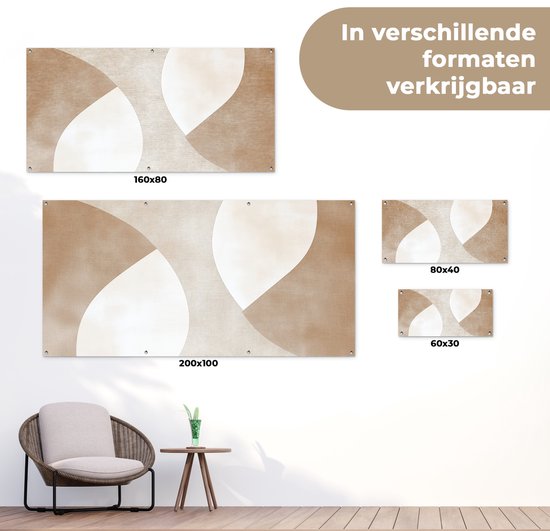 Tuinposter 80x40 cm - Tuindecoratie Bruin - Japandi - Abstract - Poster voor in de tuin - Buiten decoratie - Schutting tuinschilderij - Tuindoek muurdecoratie - Wanddecoratie balkondoek