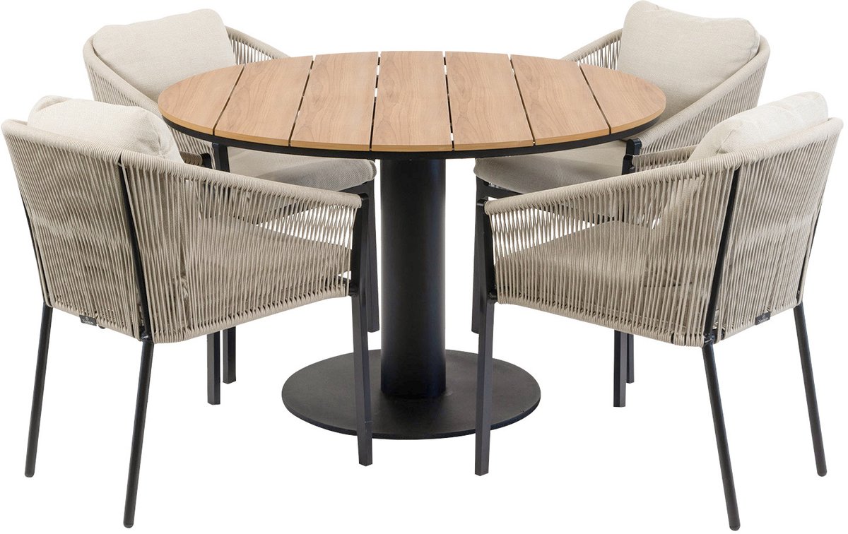 5-delige ronde tuinset | 4 Elvira tuinstoelen (Black) | ø120cm Tower tuintafel (Black)