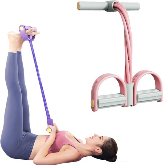 Version améliorée Grijs et rose 2025 de la corde de tension multifonctionnelle ou de la machine d'exercice assise, extracteur de cheville à pédale, avec - extracteur de cheville à pédale à 6 tubes, adapté aux femmes et aux hommes