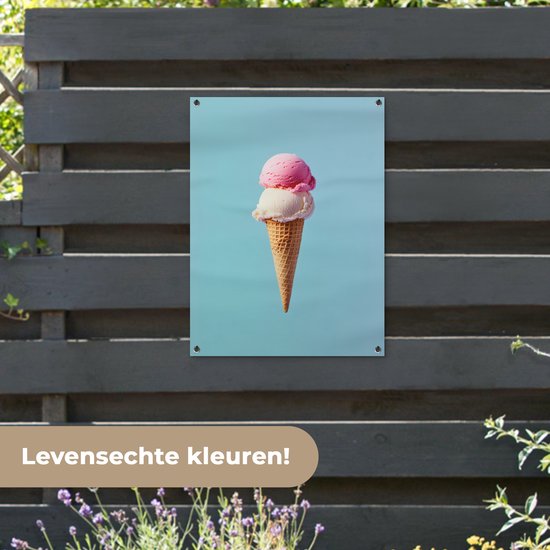 Affiche de jardin 60x80 cm - Décoration de jardin Boules - Glace - Cône - Blauw - Affiche pour le jardin - Décoration extérieure - Tableau de jardin clôture - Décoration murale sur toile de jardin - Décoration murale sur toile de balcon