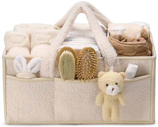 Yluier opbergdoos met handvat - Douchecadeaumand voor jongens en meisjes - Draagbare luier opbergmand (opbergdoos voor vochtige doekjes) - Essentials voor pasgeborenen - Opbergdoos voor in de auto - Wit