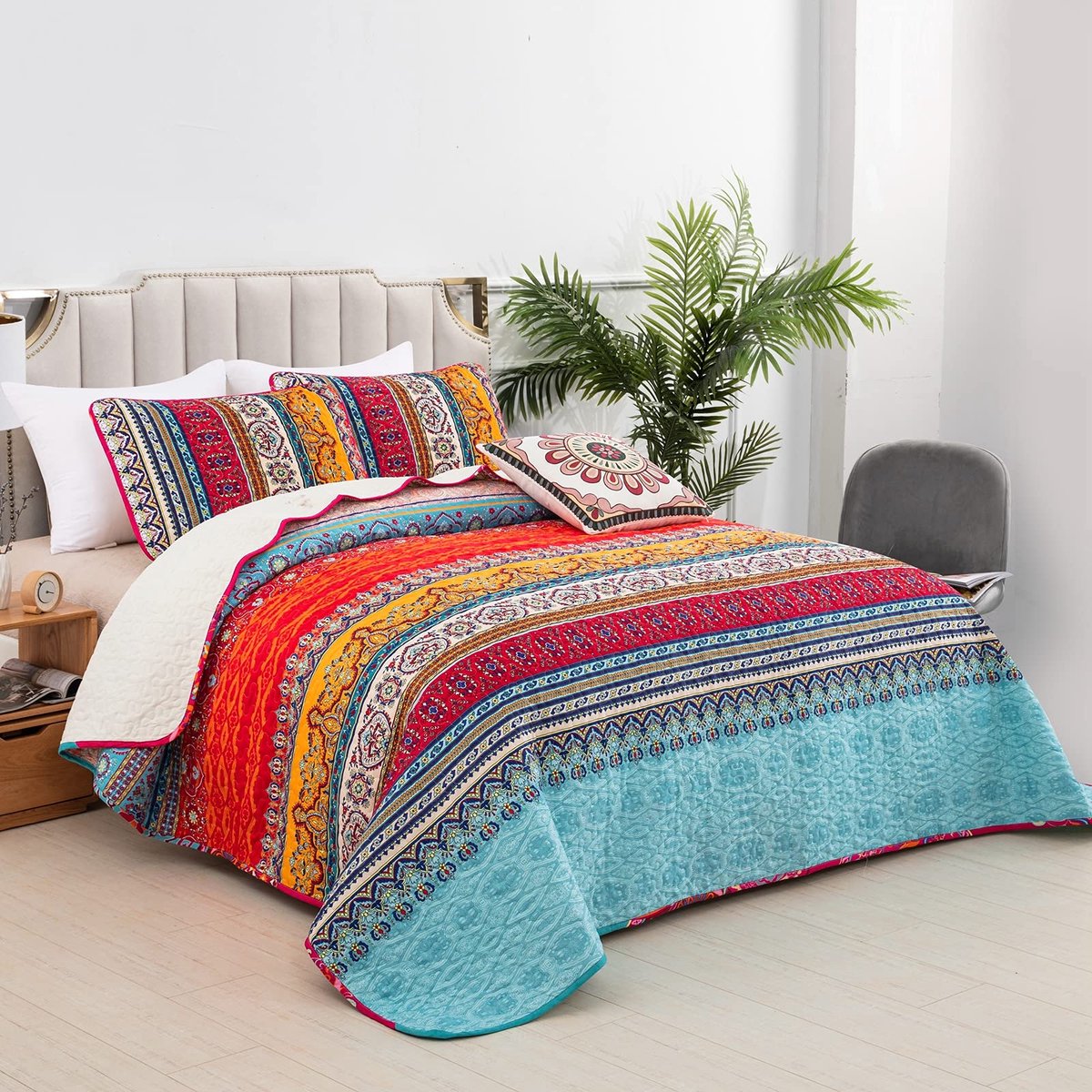 3-delige Dubbele Boho Sprei - Boho - 220x240cm met kussenslopen van 2x