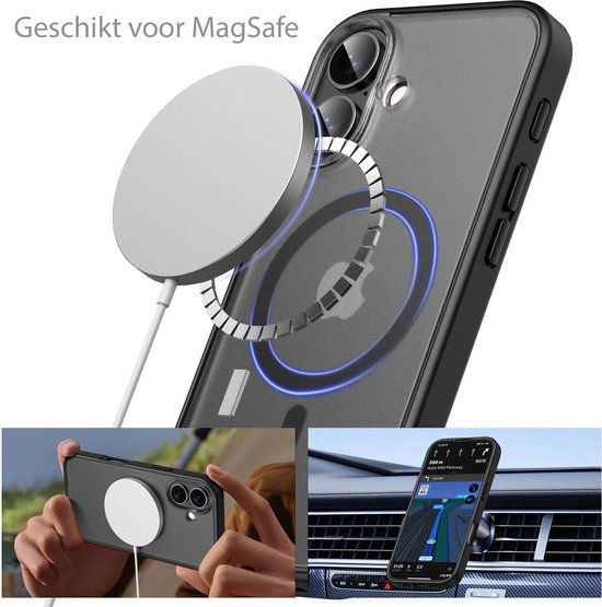 IYUPP Hoesje Geschikt voor iPhone 17 Hoesje - Geschikt voor MagSafe - Shockproof Back Cover - Mat Zwart Transparant