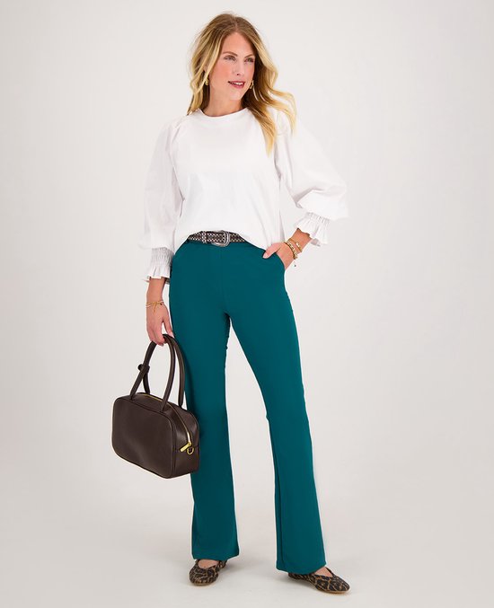 Je m'appelle Travelstof Dames Broek Flared Met stretch - Blauw - Maat XL