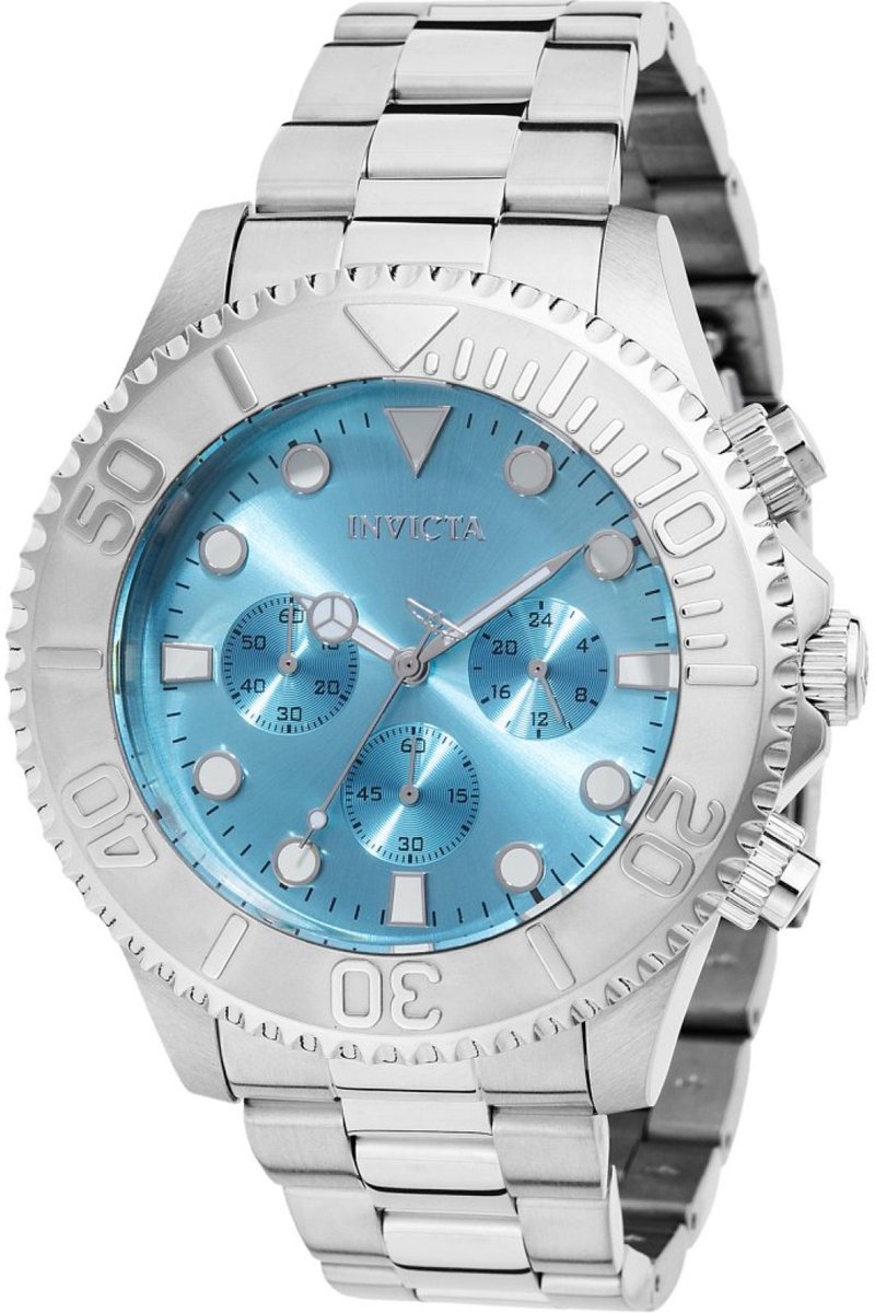 Invicta Pro Diver 49213 Heren Horloge - Waterdicht - Analoog - Quartz Uurwerk - Roestvrij Staal met blauwe Wijzerplaat - 47mm