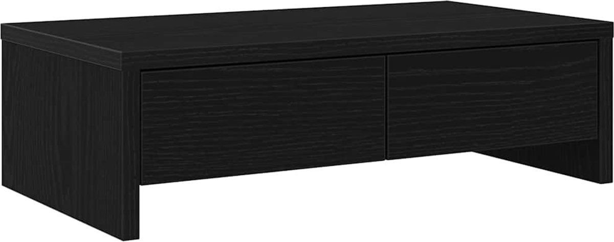 vidaXL - Monitorstandaard - met - lades, - zwart - eiken, - 50x27x15 - cm, - bewerkt - hout