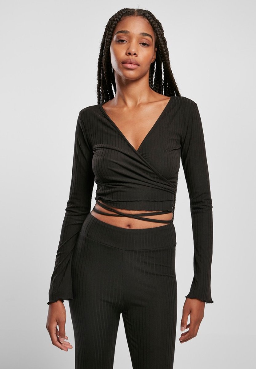 Urban Classics Cropped Rib Wrapped Longsleeve top 4XL Zwart