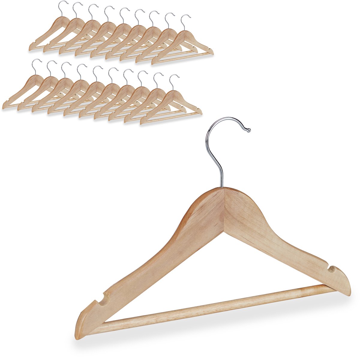 100x kinderkledinghanger - kledinghangers hout - set - broeklat - draaibare haak